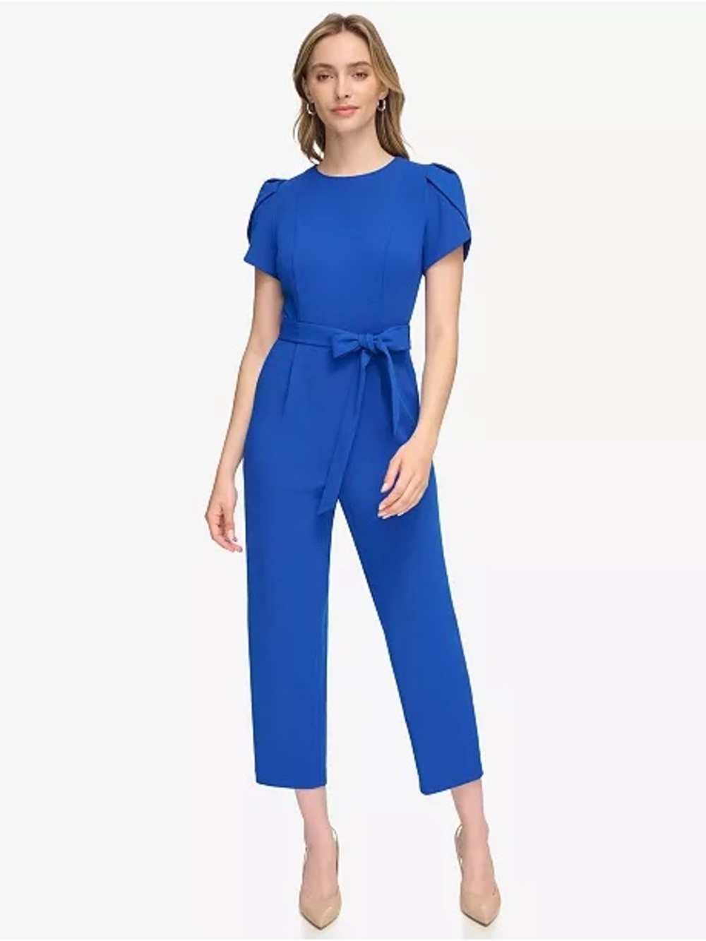 Calvin Klein Belted Tulip-Sleeve Jumpsuit Blue